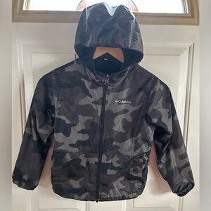 Kids Columbia Black and Gray Camouflage Reversible Rain Jacket